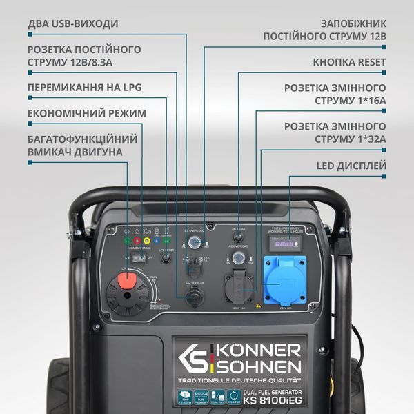 Інверторний газобензиновий генератор KS 8100iEG KS 8100iEG фото