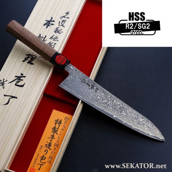 Ніж кухонний Honmamon / Хонмамон "HARUKAZE" Gyuto (Шеф) Damascus, 210 мм (Японія) 4573200705199 фото
