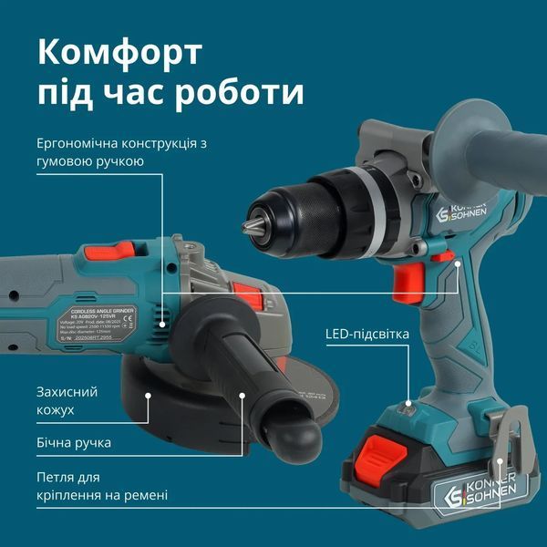 Набір акумуляторного інструменту K&ouml;nner & S&ouml;hnen: ударний дриль і кутова шліфувальна машина (IDAGB 20V SET 1) KS IDAGB20V SET 1 фото