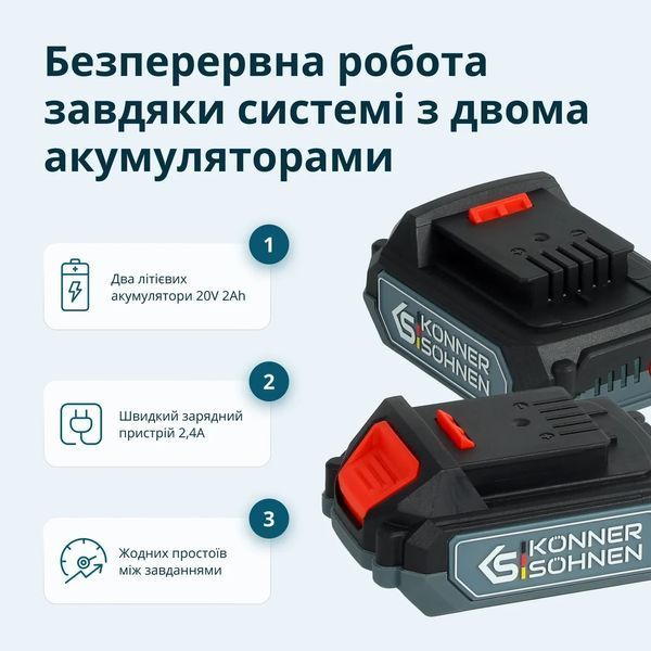 Набір акумуляторного інструменту K&ouml;nner & S&ouml;hnen: ударний дриль і гвинтокрут (IDISD 20V SET 2) KS IDISD 20V SET 2 фото