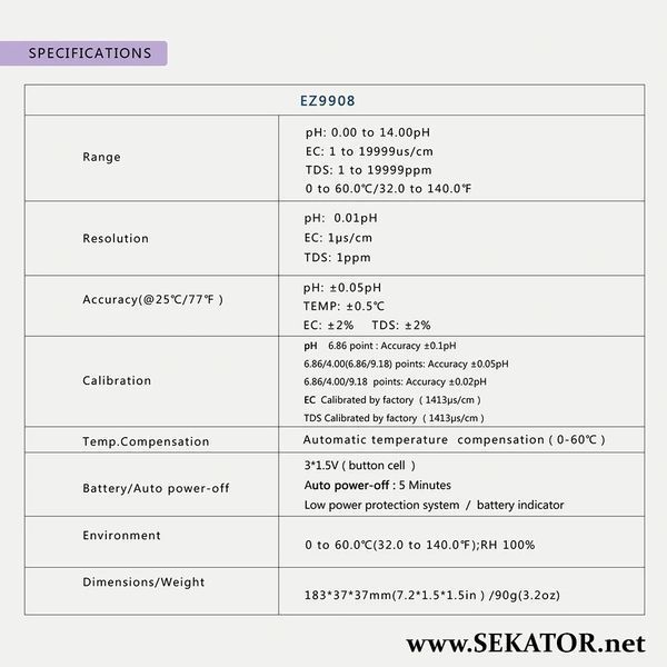 Комбінований вимірювач YIERYI EZ-9908, 4 в одному PH / TDS / EC / TEMP води EZ-9908 фото